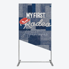 Aperturee - Aperturee My First Rodeo First Birthday Rectangle Backdrop Western Cowboy Theme with Denim Print Boy’s 1st Birthday Party