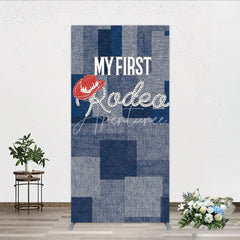 Aperturee - Aperturee My First Rodeo First Birthday Rectangle Backdrop Western Cowboy Theme with Denim Print Boy’s 1st Birthday Party