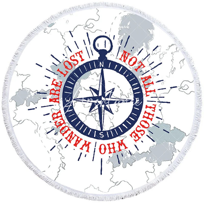 Aperturee - Aperturee Mysterious Simple Compass Journey Round Beach Towel