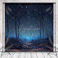 Aperturee - Aperturee Mystical Dark Forest Photography Backdrop Magical Glowing Path and Sparkling Starry Night Sky for Photo