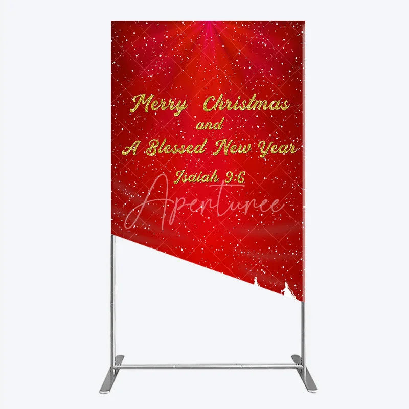 Aperturee - Aperturee Nativity Scene Merry Christmas Rectangle Backdrop Red Snowy Blessed New Year Party Cover