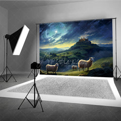 Aperturee Aperturee Nativity Scene Photography Backdrop Shepherds and Sheep Watching Star of Bethlehem Religious Christmas Photo Prop