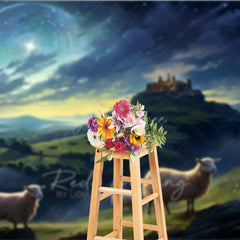 Aperturee Aperturee Nativity Scene Photography Backdrop Shepherds and Sheep Watching Star of Bethlehem Religious Christmas Photo Prop