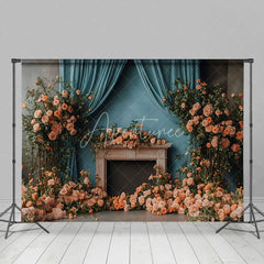 Aperturee - Aperturee Natural Floral Plant Blue Curtain Wedding Backdrop