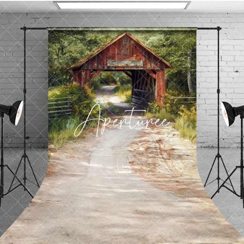 Aperturee - Aperturee Natural Forest Summer Covered Bridge Sweep Backdrop