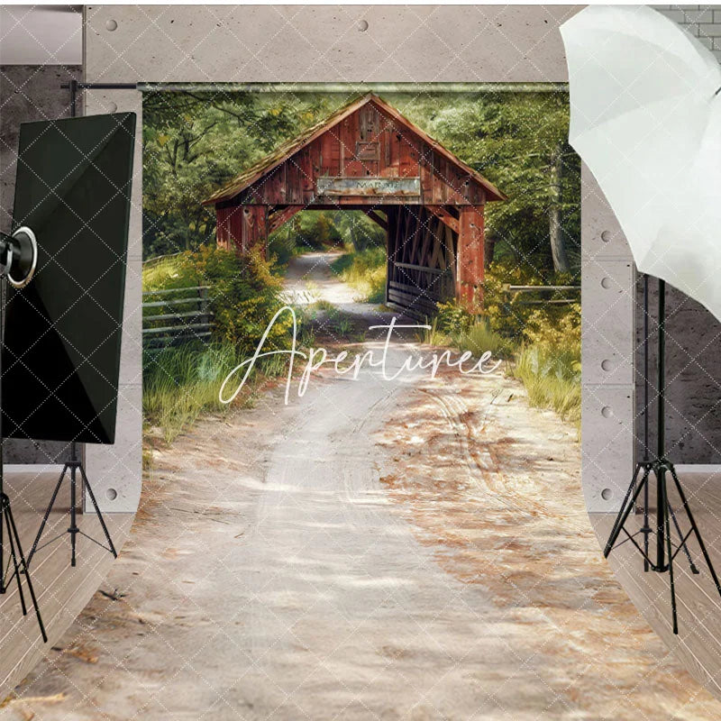Aperturee - Aperturee Natural Forest Summer Covered Bridge Sweep Backdrop