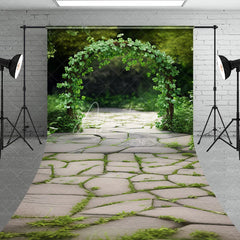Aperturee - Aperturee Natural Green Clover Archway and Stone Pathway Sweep Backdrop Rustic Garden Photography Prop