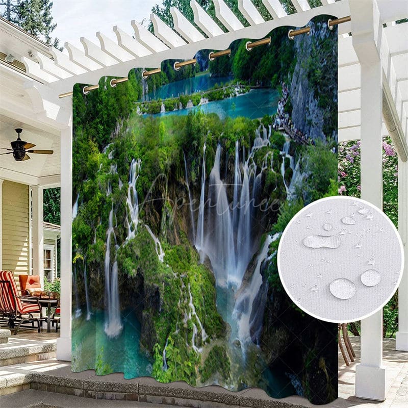 Aperturee - Aperturee Natural Waterwall Waterproof Printed Outdoor Curtains For Cabana