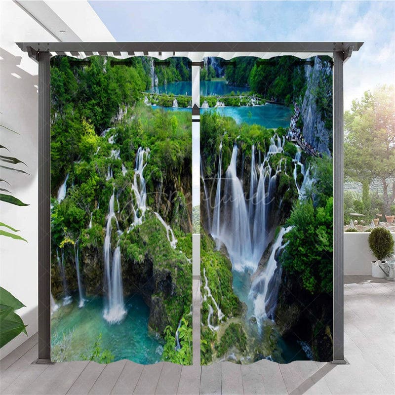 Aperturee - Aperturee Natural Waterwall Waterproof Printed Outdoor Curtains For Cabana