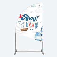 Aperturee - Aperturee Nautical Ahoy It is a Boy Half Moon Arch Backdrop Whale Lighthouse and Anchor Baby Shower Decoration