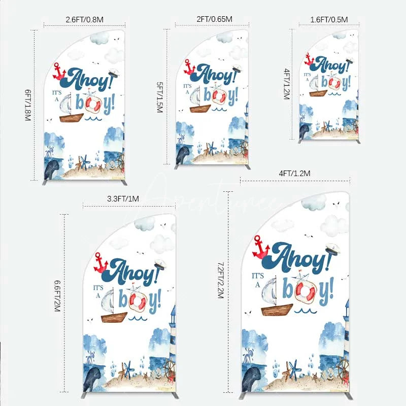Aperturee - Aperturee Nautical Ahoy It is a Boy Half Moon Arch Backdrop Whale Lighthouse and Anchor Baby Shower Decoration