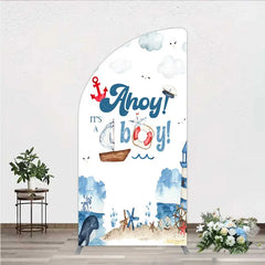 Aperturee - Aperturee Nautical Ahoy It is a Boy Half Moon Arch Backdrop Whale Lighthouse and Anchor Baby Shower Decoration