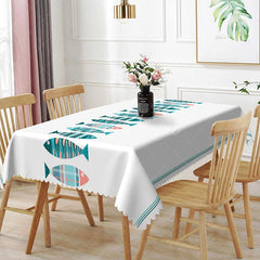 Aperturee - Aperturee Nautical Blue Coral Fish Rectangle Tablecloth Ocean Theme Dining Table Cover for Seafood Party
