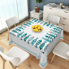 Aperturee - Aperturee Nautical Colorful Fish Border Rectangle Tablecloth Coastal Summer Dining Table Cover for Beach Party