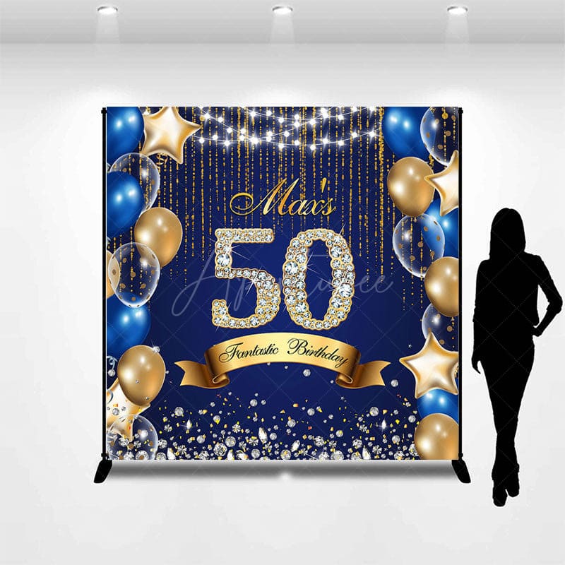 Aperturee - Aperturee Navy Balloons Diamonds Custom 50th Birthday Backdrop