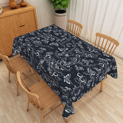 Aperturee - Aperturee Navy Blue Butterfly Floral Rectangle Tablecloth Traditional Pattern Dining Table Cover for Home