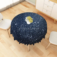Aperturee - Aperturee Navy Blue Stardust Glitter Print Round Tablecloth Sparkling Night Sky Table Cover for Party Decor