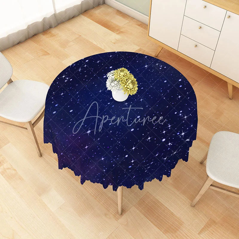 Aperturee - Aperturee Navy Blue Starry Sky Round Tablecloth Deep Space Universe Galaxy Theme for Dinner Party Decoration