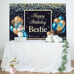 Aperturee - Aperturee Navy Glitter Balloons Bestie Happy Birthday Backdrop
