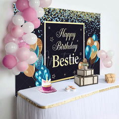 Aperturee - Aperturee Navy Glitter Balloons Bestie Happy Birthday Backdrop
