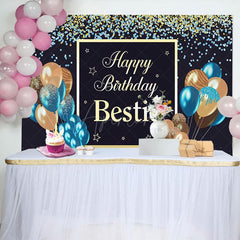 Aperturee - Aperturee Navy Glitter Balloons Bestie Happy Birthday Backdrop