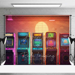 Aperturee - Aperturee Neon Arcade Game Room Photography Backdrop Retro 80s Video Gaming Machine Background