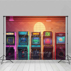 Aperturee - Aperturee Neon Arcade Game Room Photography Backdrop Retro 80s Video Gaming Machine Background