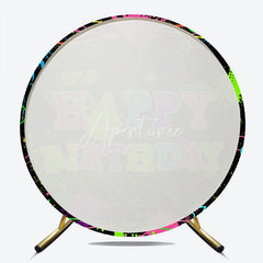 Aperturee - Aperturee Neon Glow Party Happy Birthday Round Backdrop 80s 90s Colorful Paint Splatter Blacklight Themed Photo Booth