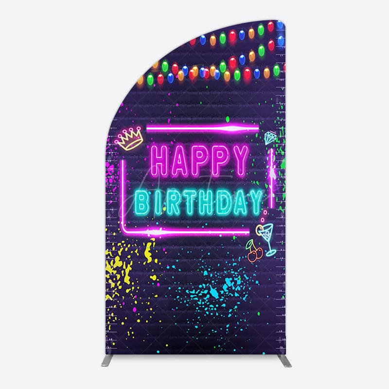 Aperturee - Aperturee Neon Graffiti Bricks Happy Birthday Half Moon Arch Backdrop