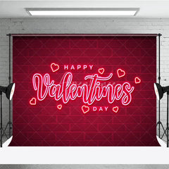 Aperturee - Aperturee Neon Happy Valentines Day Backdrop Red Brick Wall Glowing Hearts Background Romantic Love Photography Party Decoration