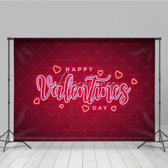 Aperturee - Aperturee Neon Happy Valentines Day Backdrop Red Brick Wall Glowing Hearts Background Romantic Love Photography Party Decoration