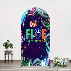 Aperturee - Aperturee Neon High Five Birthday Arch Backdrop Glow Party 5th Birthday Photography Background