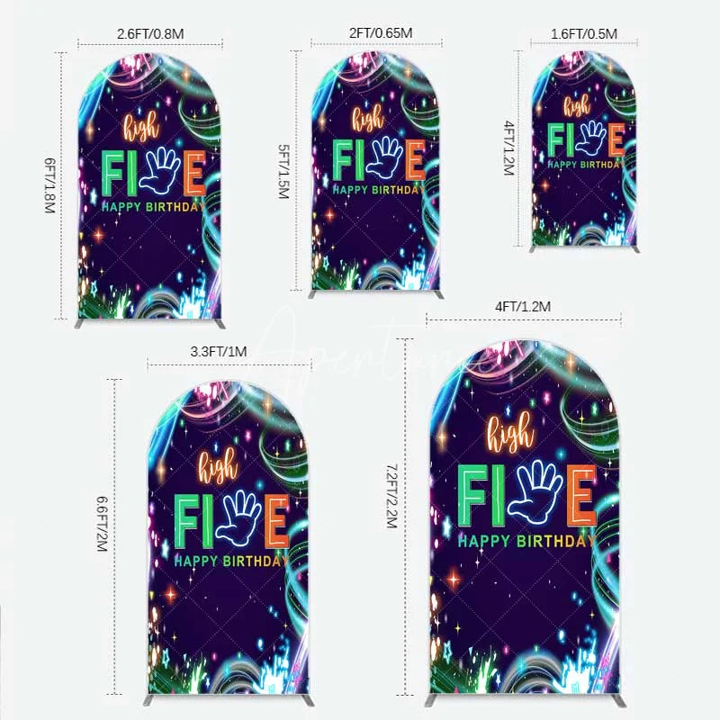 Aperturee - Aperturee Neon High Five Birthday Arch Backdrop Glow Party 5th Birthday Photography Background