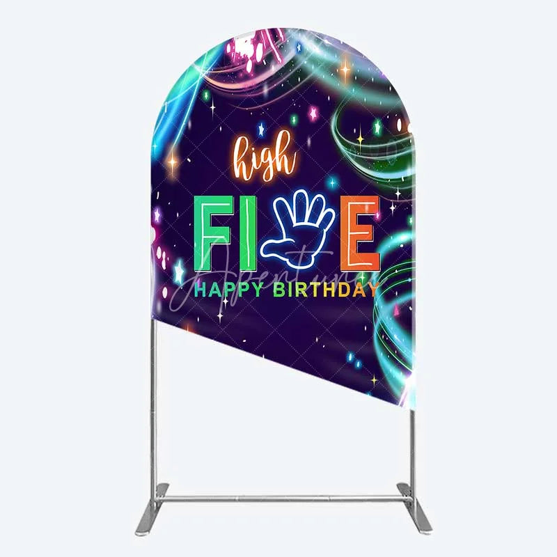 Aperturee - Aperturee Neon High Five Birthday Arch Backdrop Glow Party 5th Birthday Photography Background