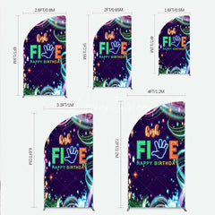Aperturee - Aperturee Neon High Five Birthday Half Moon Arch Backdrop Glow Party 5th Birthday Photography Background