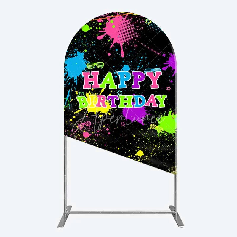 Aperturee - Aperturee Neon Splatter Pajama Party Arch Backdrop Glow Paint Sleepover Photography Background