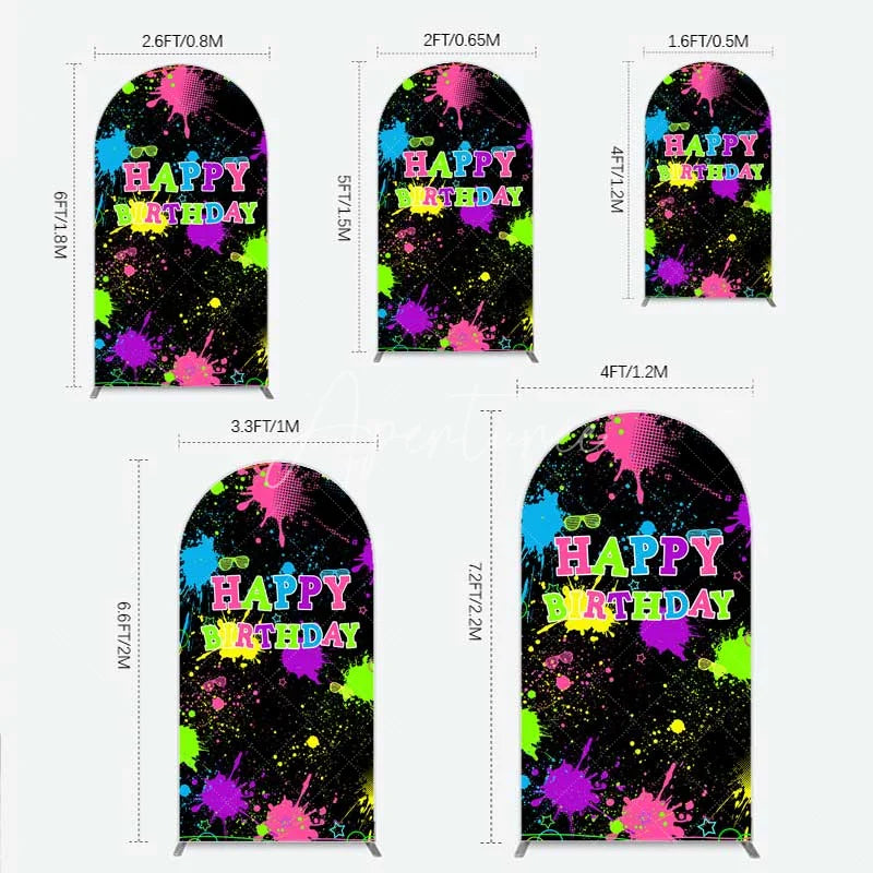 Aperturee - Aperturee Neon Splatter Pajama Party Arch Backdrop Glow Paint Sleepover Photography Background