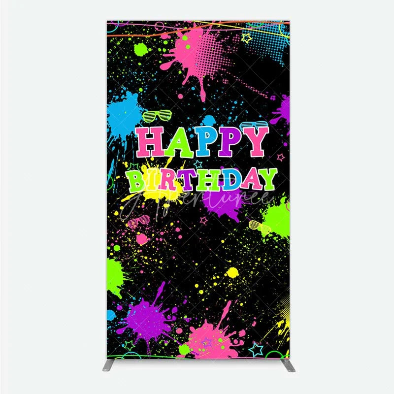 Aperturee - Aperturee Neon Splatter Pajama Party Rectangle Backdrop Glow Paint Sleepover Photography Background
