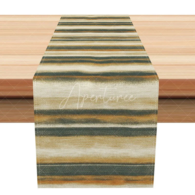 Aperturee - Aperturee Neutral Abstract Stripe Table Runner Beige Brown and Green Textured Print Modern Farmhouse Kitchen Decor