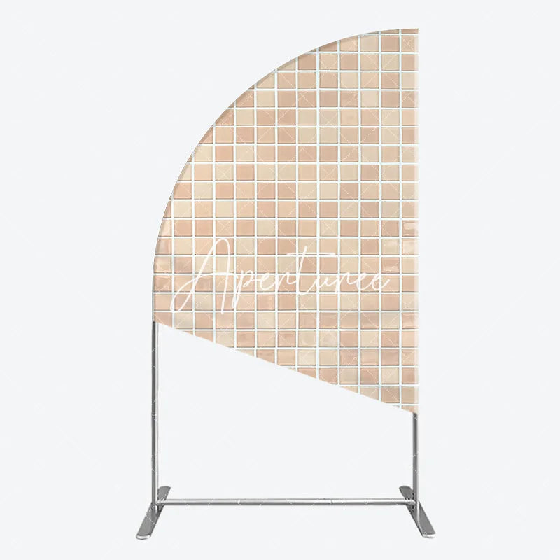 Aperturee - Aperturee Neutral Beige and Light Brown Mosaic Tile Pattern Half Moon Arch Backdrop Versatile Photo Background Decor