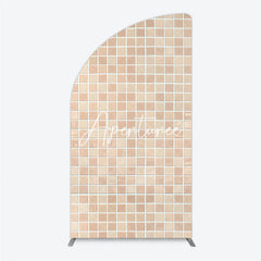 Aperturee - Aperturee Neutral Beige and Light Brown Mosaic Tile Pattern Half Moon Arch Backdrop Versatile Photo Background Decor