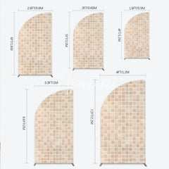 Aperturee - Aperturee Neutral Beige and Light Brown Mosaic Tile Pattern Half Moon Arch Backdrop Versatile Photo Background Decor