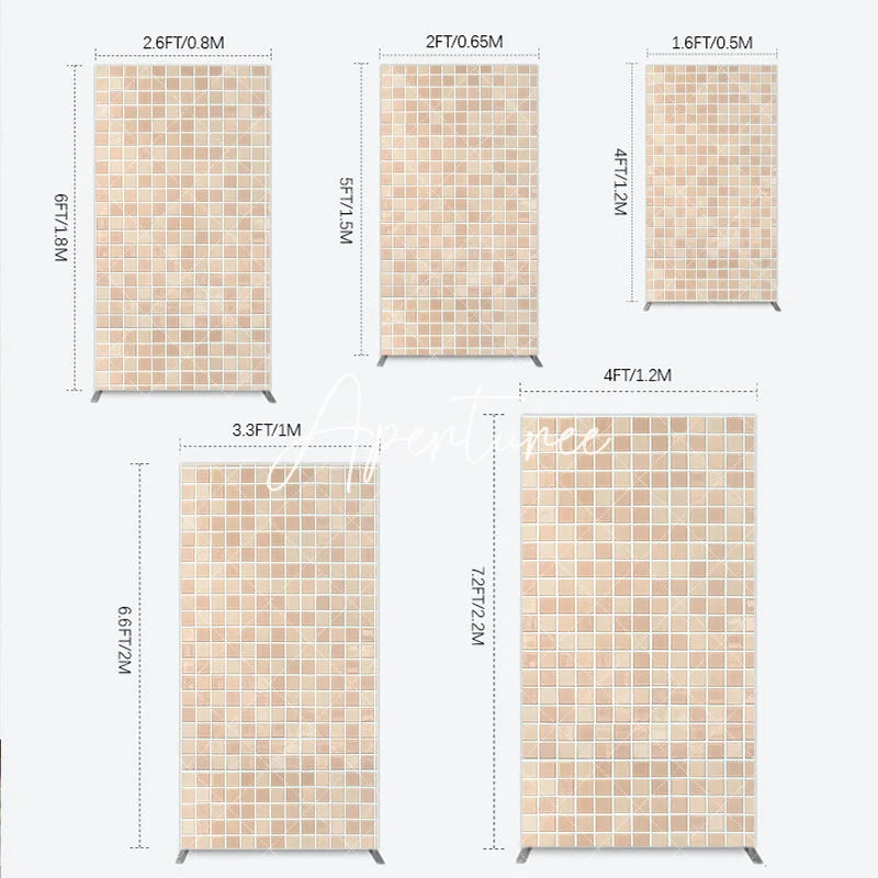 Aperturee - Aperturee Neutral Beige Tan Mosaic Tile Pattern Rectangle Arch Backdrop Elegant Textured Photo Background for Events
