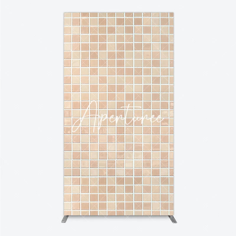 Aperturee - Aperturee Neutral Beige Tan Mosaic Tile Pattern Rectangle Arch Backdrop Elegant Textured Photo Background for Events