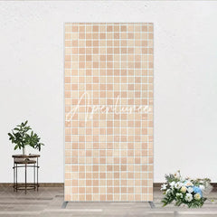 Aperturee - Aperturee Neutral Beige Tan Mosaic Tile Pattern Rectangle Arch Backdrop Elegant Textured Photo Background for Events