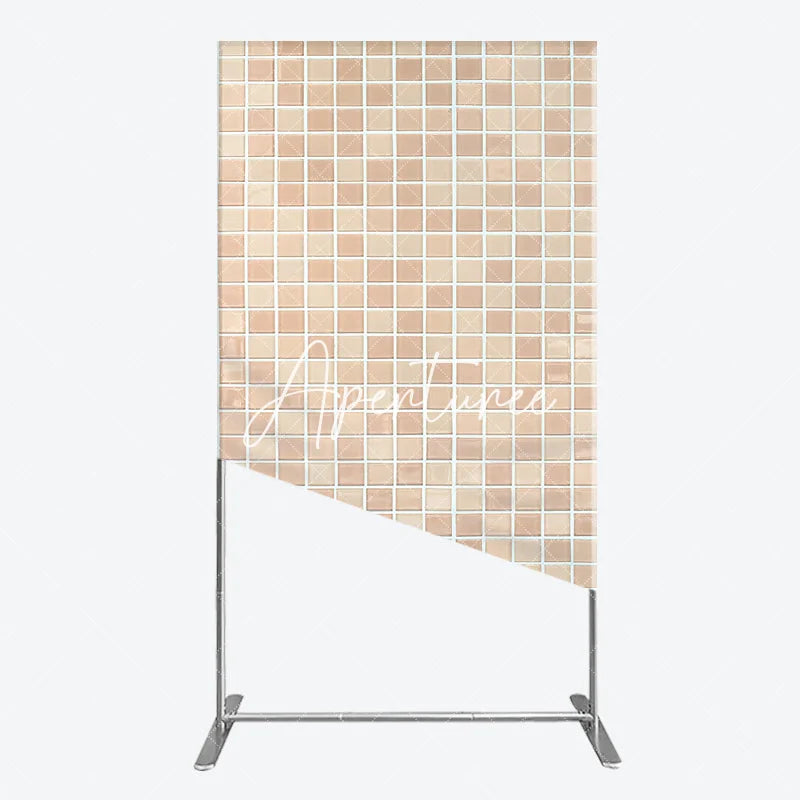 Aperturee - Aperturee Neutral Beige Tan Mosaic Tile Pattern Rectangle Arch Backdrop Elegant Textured Photo Background for Events