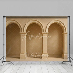Aperturee - Aperturee Neutral Beige Textured Wall Photography Backdrop with Classical Arches and Columns Elegant Architectural Design