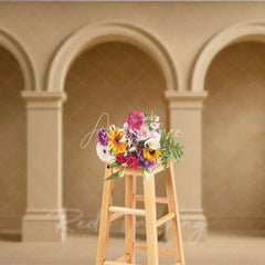 Aperturee - Aperturee Neutral Beige Textured Wall Photography Backdrop with Classical Arches and Columns Elegant Architectural Design