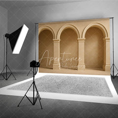 Aperturee - Aperturee Neutral Beige Textured Wall Photography Backdrop with Classical Arches and Columns Elegant Architectural Design