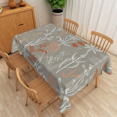 Aperturee - Aperturee Neutral Botanical Tablecloth with Grey White and Brown Leaf Pattern for Modern Farmhouse Kitchen Decor